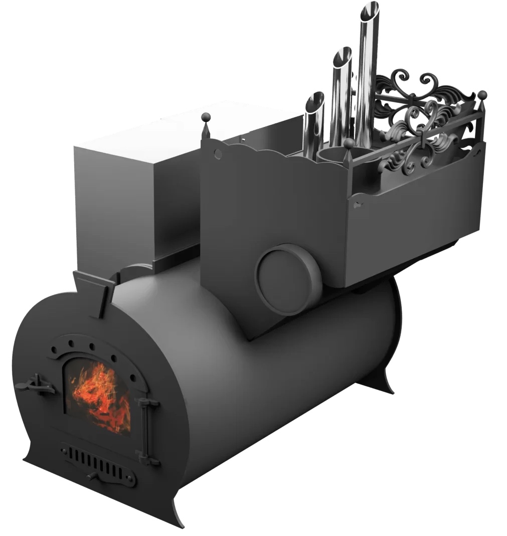 Печь Горыныч 3, каменка закрытая с парогенератором с правой стороны, малая дверь со стеклом фото в Уфе