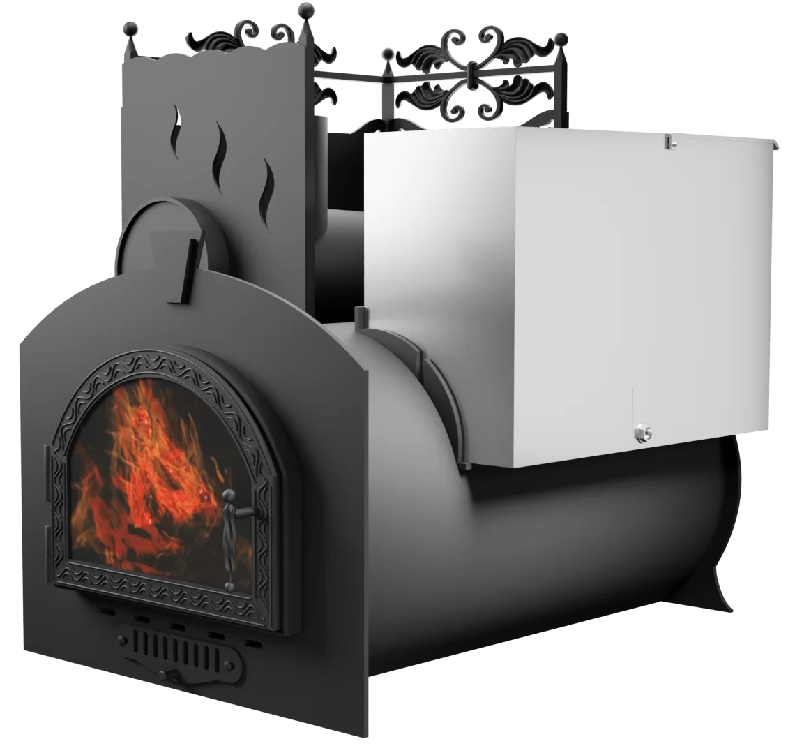 Печь Горыныч 3, каменка с левой стороны, средняя дверь со стеклом фото в Уфе