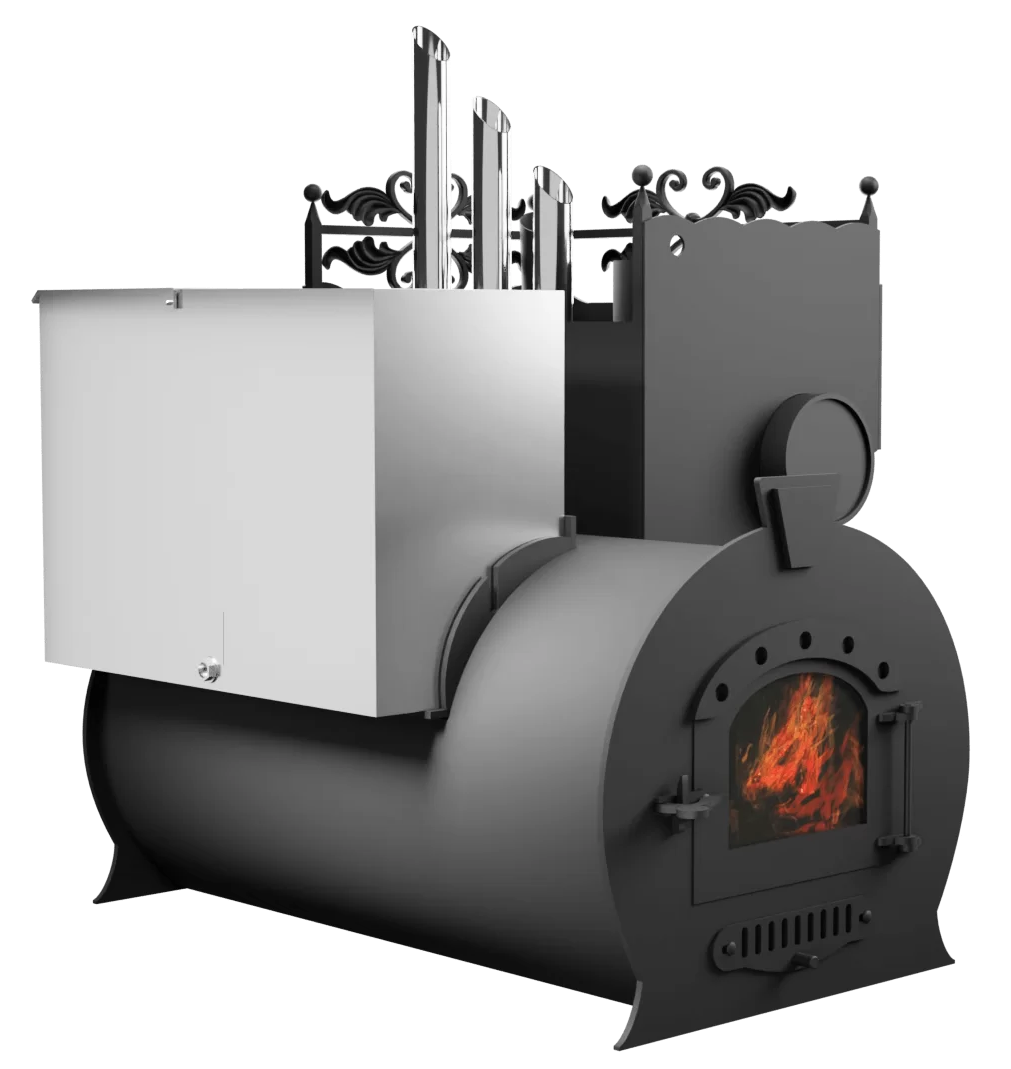 Печь Горыныч 3, каменка закрытая с парогенератором с правой стороны, малая дверь со стеклом фото в Уфе