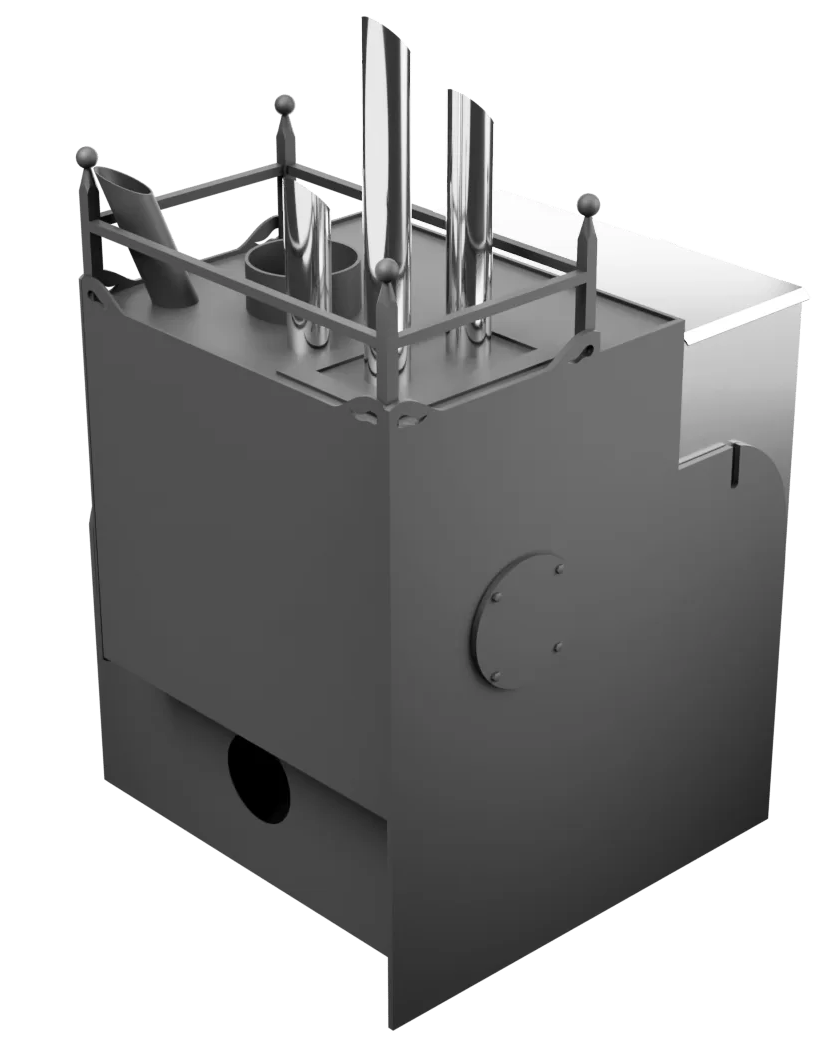 Печь Горыныч Мини, каменка закрытая с парогенератором с правой стороны, система воздушного отопления фото в Уфе