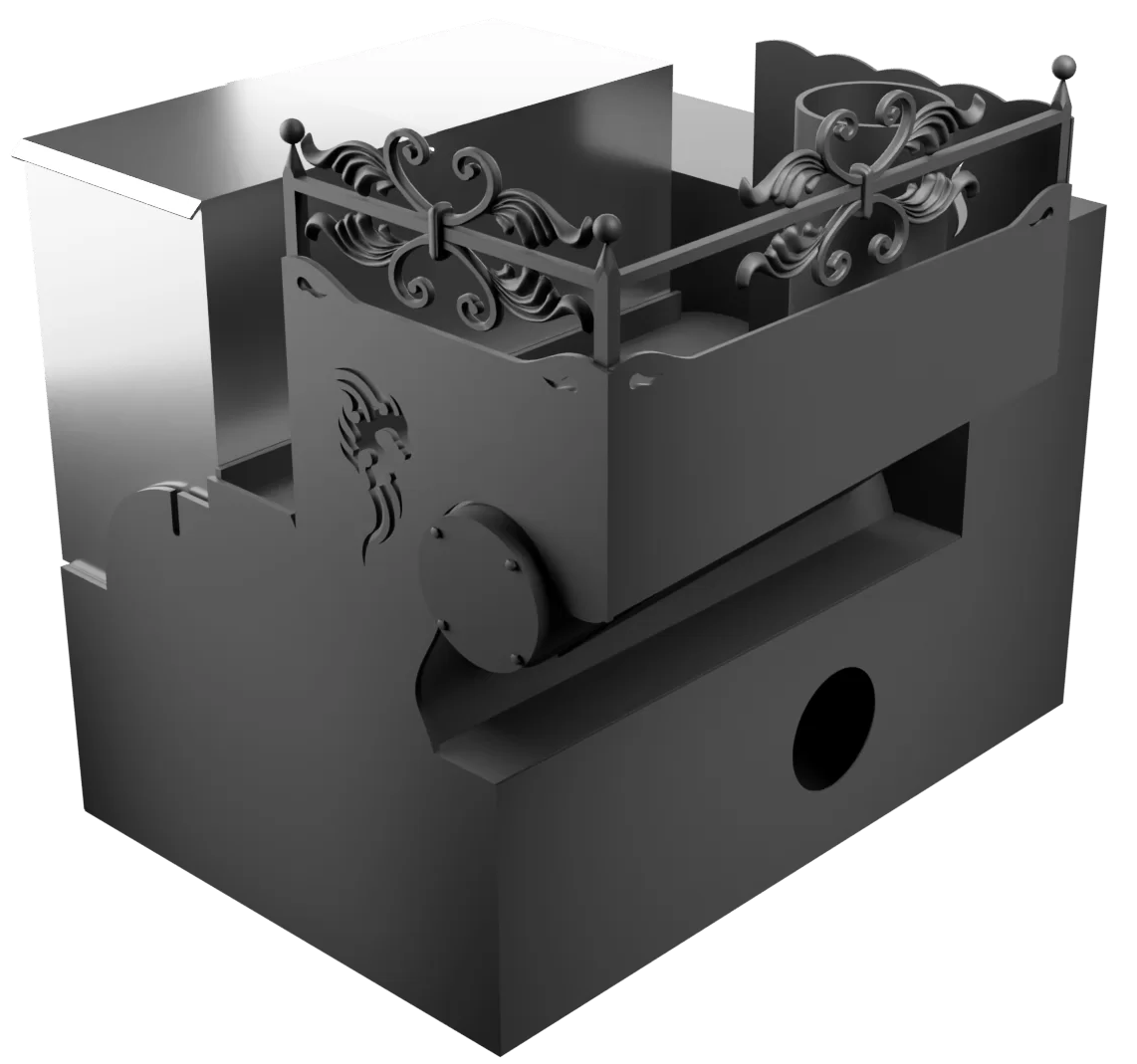 Печь Горыныч 3, каменка с левой стороны, малая дверь со стеклом, система воздушного отопления с порталом фото в Уфе