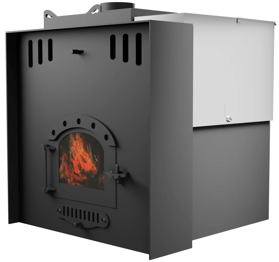 Печь Горыныч Мини, каменка с левой стороны, малое стекло, система воздушного отопления с порталом фото в Уфе