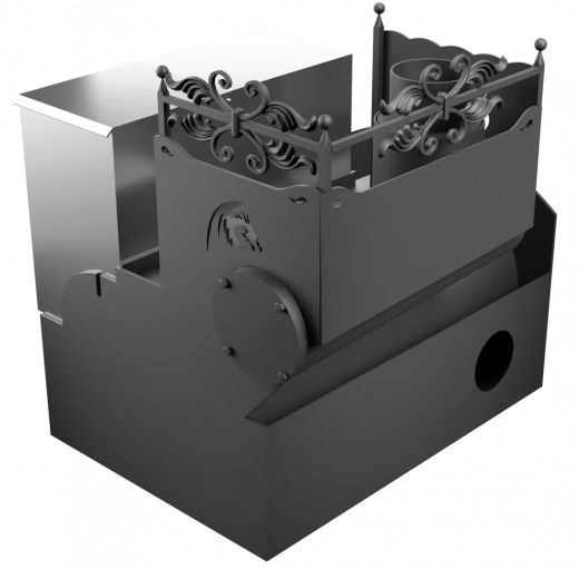 Печь Горыныч 3, каменка с левой стороны, большая дверь со стеклом, система воздушного отопления фото в Уфе