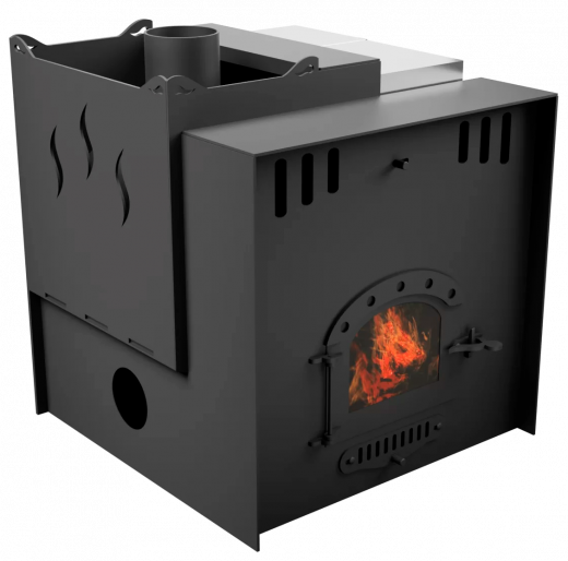 Печь Горыныч Мини, каменка с левой стороны, малое стекло, система воздушного отопления с порталом фото в Уфе