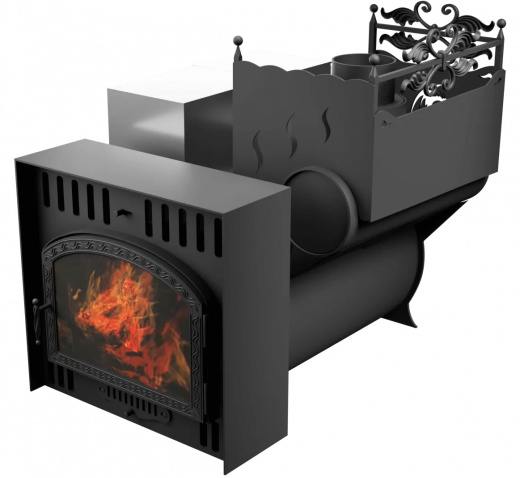 Печь Горыныч 3, каменка с правой стороны, большая дверь со стеклом, естественная система воздушного отопления фото в Уфе